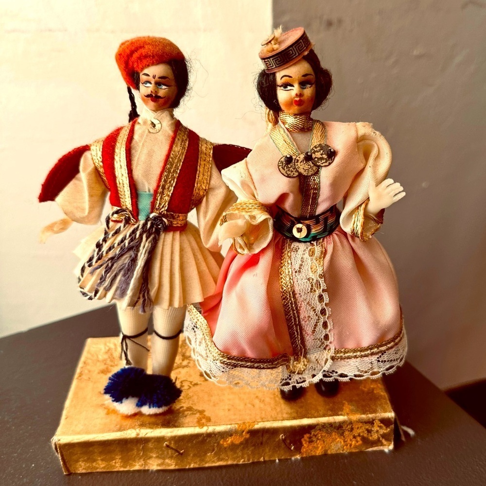 Greek Folk Dolls Couple Evzone Guard Vintage 1980s Soldier Greece 1981 Souvenir